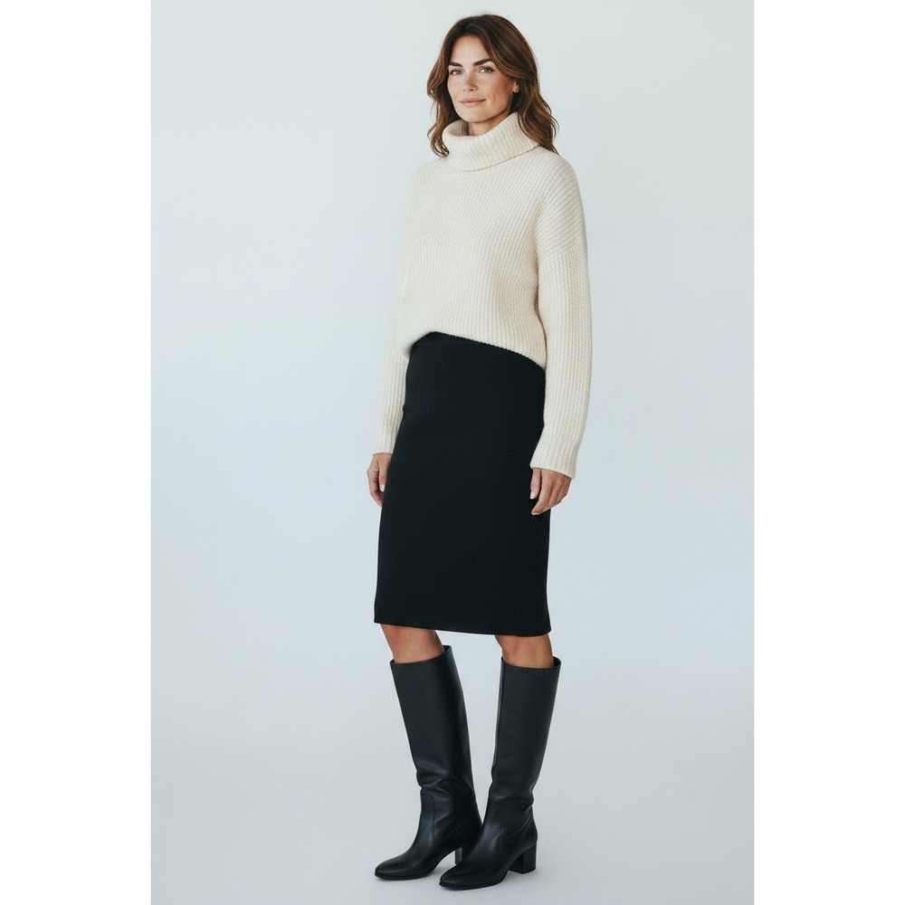 Peruvian Connection Black Baby Alpaca Wool Knit Pencil Skirt Large Made in Peru